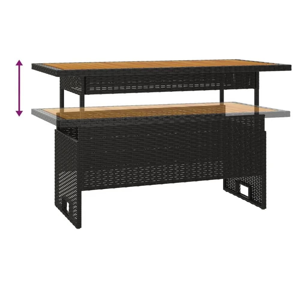 furnicato Gartentisch höhenverstellbar mit Echtholzplatte und PE-Rattan Schwarz - Bild 5