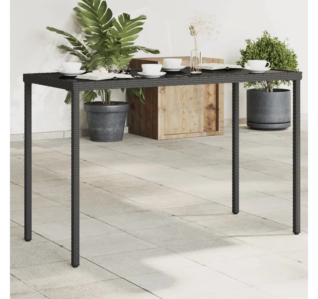 furnicato Gartentisch mit Glasplatte Schwarz PE-Rattan - Bild 2
