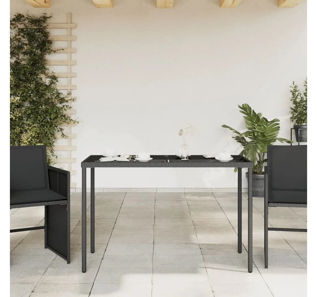 furnicato Gartentisch mit Glasplatte Schwarz PE-Rattan - Bild 3