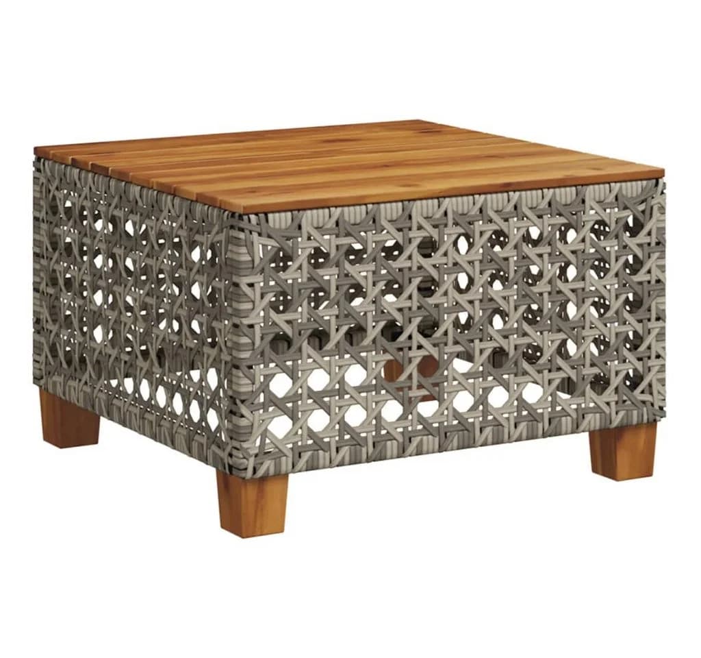 furnicato Gartentisch Grau Braun PE-Rattan Echtholz UV-beständig