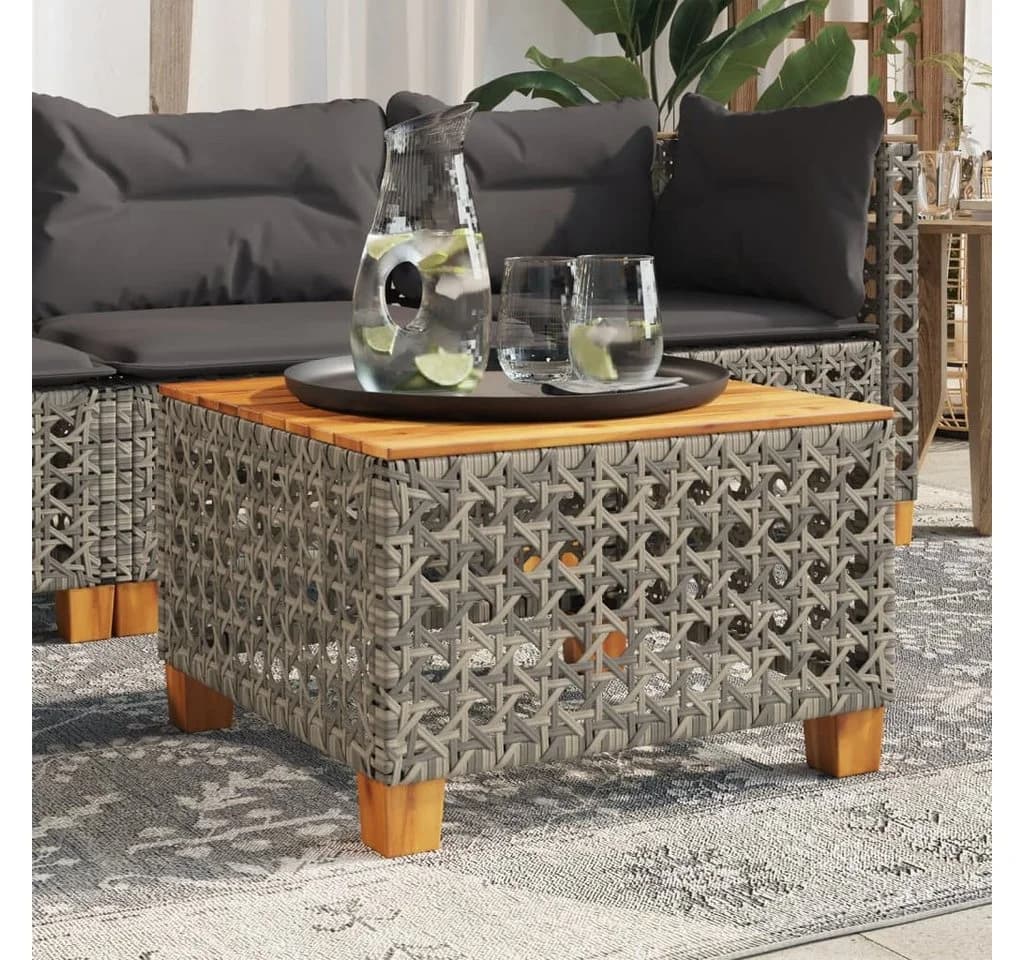 furnicato Gartentisch Grau Braun PE-Rattan Echtholz UV-beständig - Bild 2