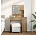 furnicato Schminktisch mit LED-Spiegel Artisan-Eiche Massivholz Bild 2