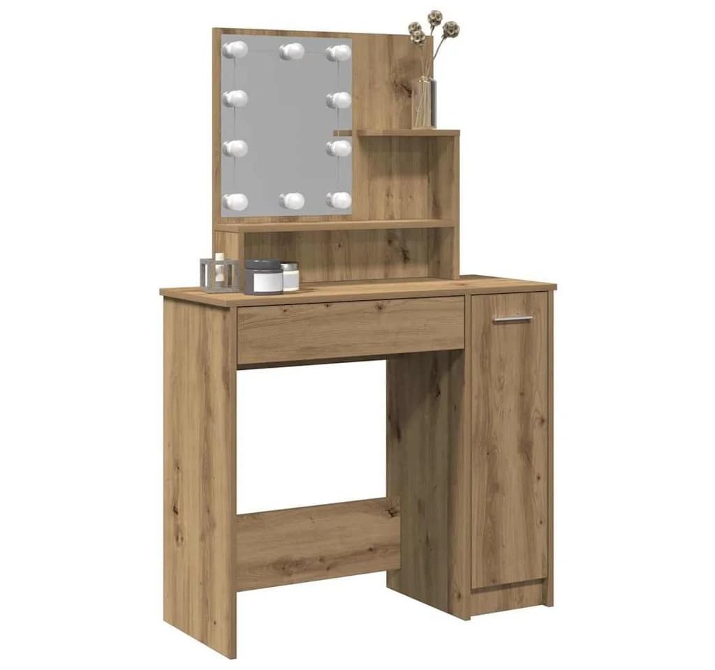 furnicato Schminktisch mit LED-Spiegel Artisan-Eiche Massivholz - Bild 4