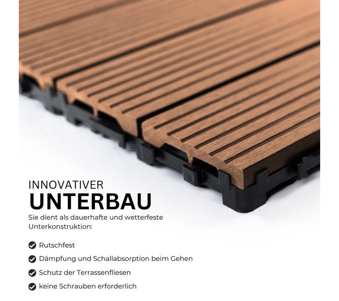 Mega-Holz Terrassenfliesen WPC Braun Klicksystem 30x30 cm - Bild 5
