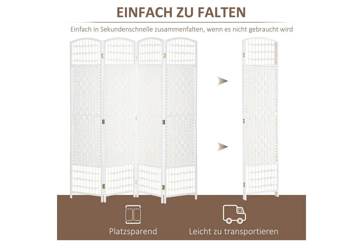 HOMCOM Paravent Faltbar Raumteiler Weiß 160x170 cm - Bild 4