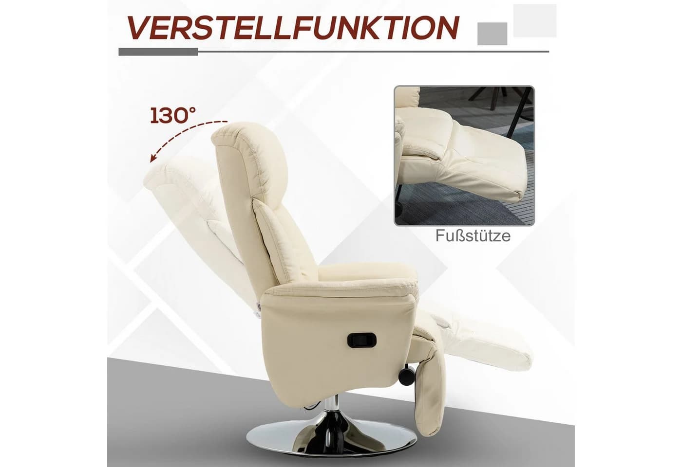 HOMCOM Relaxsessel Drehbar Fernsehsessel Kunstleder Cremeweiß - Bild 4