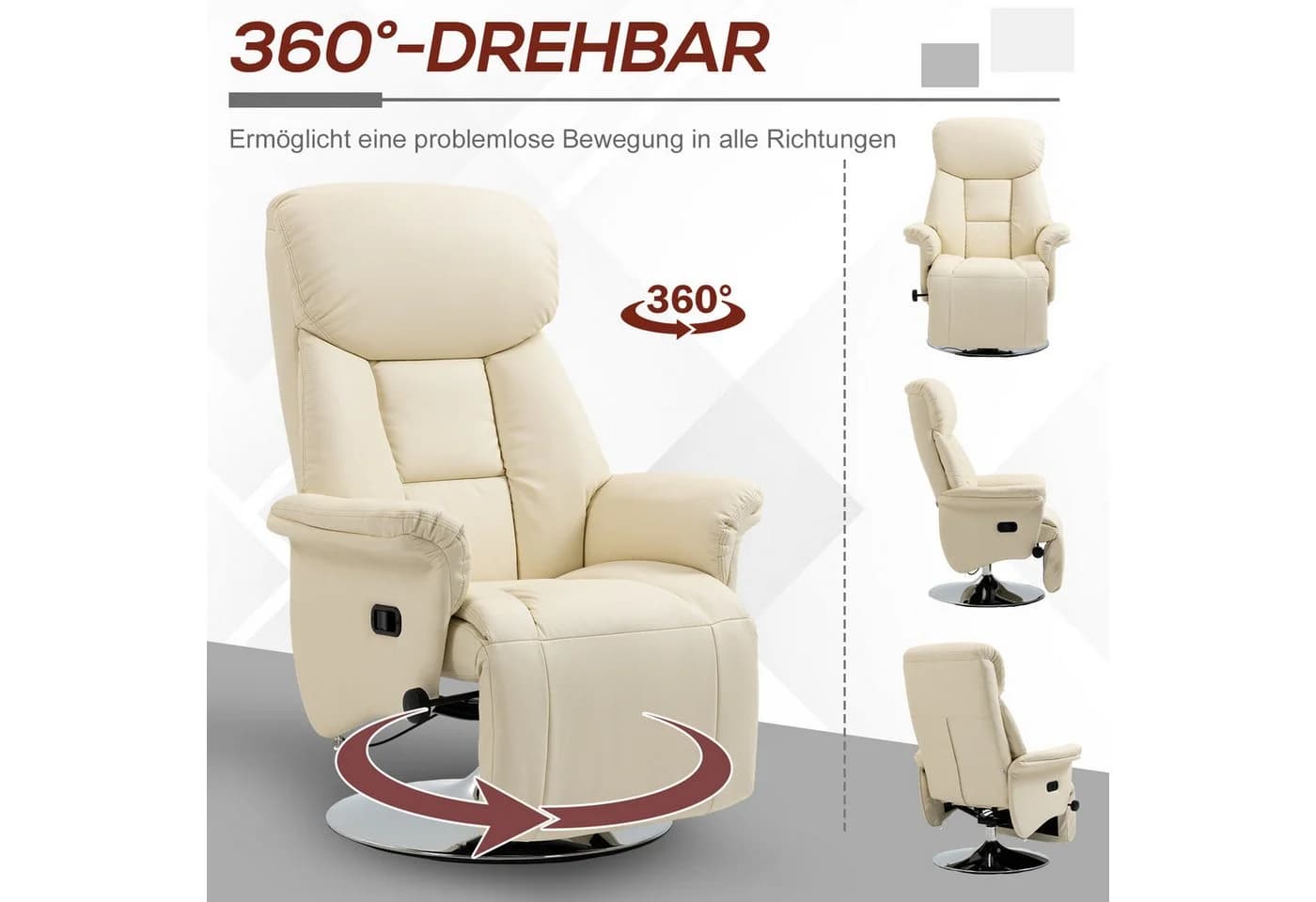 HOMCOM Relaxsessel Drehbar Fernsehsessel Kunstleder Cremeweiß - Bild 5