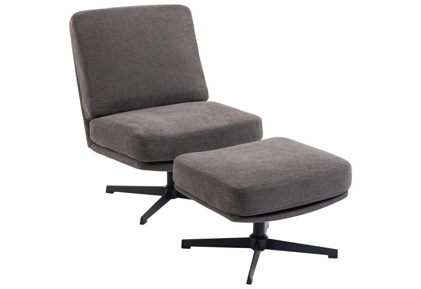 HOMCOM Relaxsessel Dunkelgrau mit Fußhocker Drehbar Leinenoptik