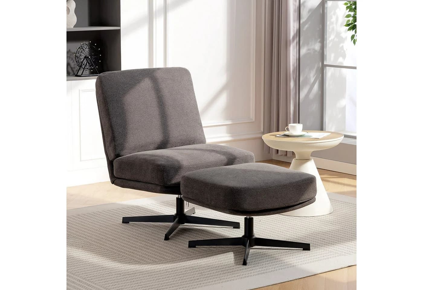 HOMCOM Relaxsessel Dunkelgrau mit Fußhocker Drehbar Leinenoptik - Bild 2
