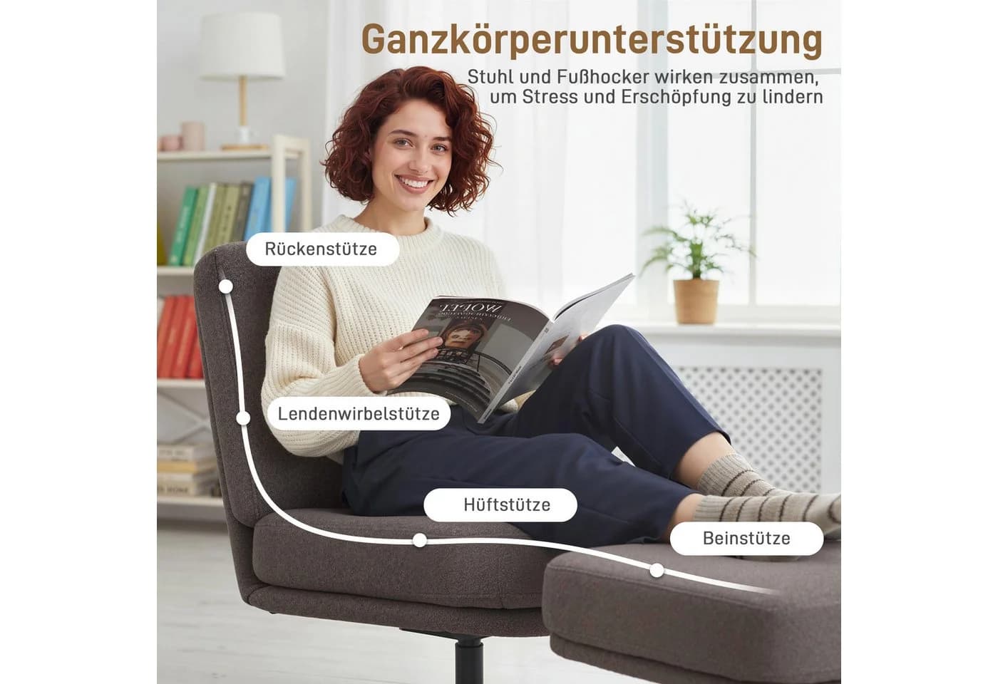HOMCOM Relaxsessel Dunkelgrau mit Fußhocker Drehbar Leinenoptik - Bild 4