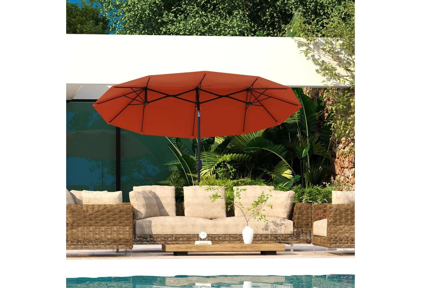 Outsunny Sonnenschirm mit Handkurbel, verstellbarem Neigungswinkel, Doppelsonnenschirm, Gartenschirm, für Terrasse Pool - Bild 2