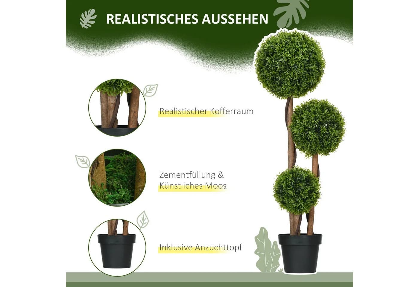 HOMCOM Kunstpflanze Buchsbaum Bambus UV-beständig 110 cm - Bild 4