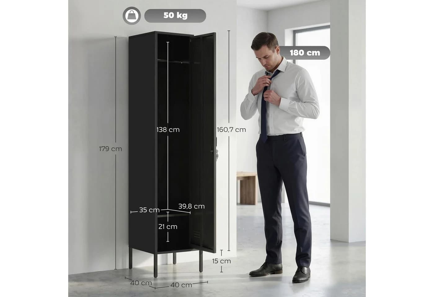 HOMCOM Spind mit Kleiderstange, Namensschildhalter, Lüftungsschlitze und Ablage - Bild 3