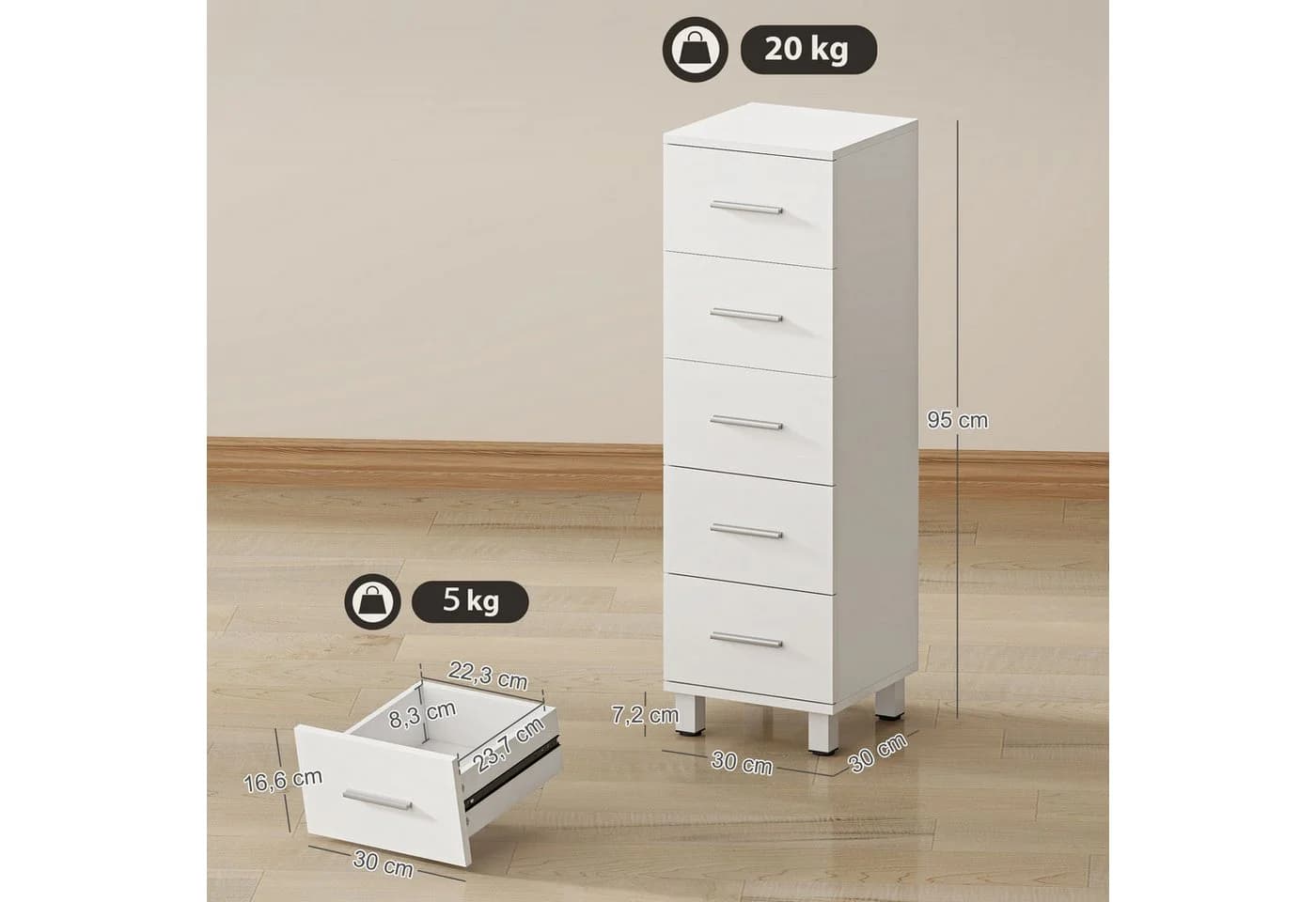HOMCOM Badkommode Badschrank Weiß - Bild 3