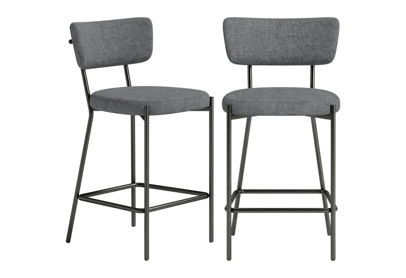 HOMCOM Barhocker mit Fußstütze, geschwungene Rückenlehne, 2 St., Grau