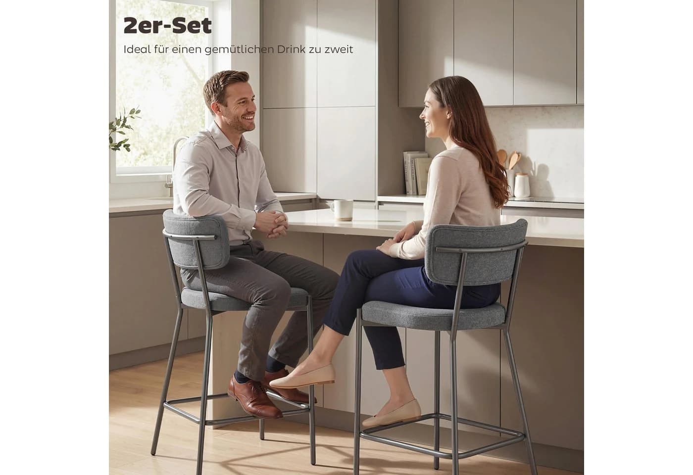 HOMCOM Barhocker mit Fußstütze, geschwungene Rückenlehne, 2 St., Grau - Bild 4
