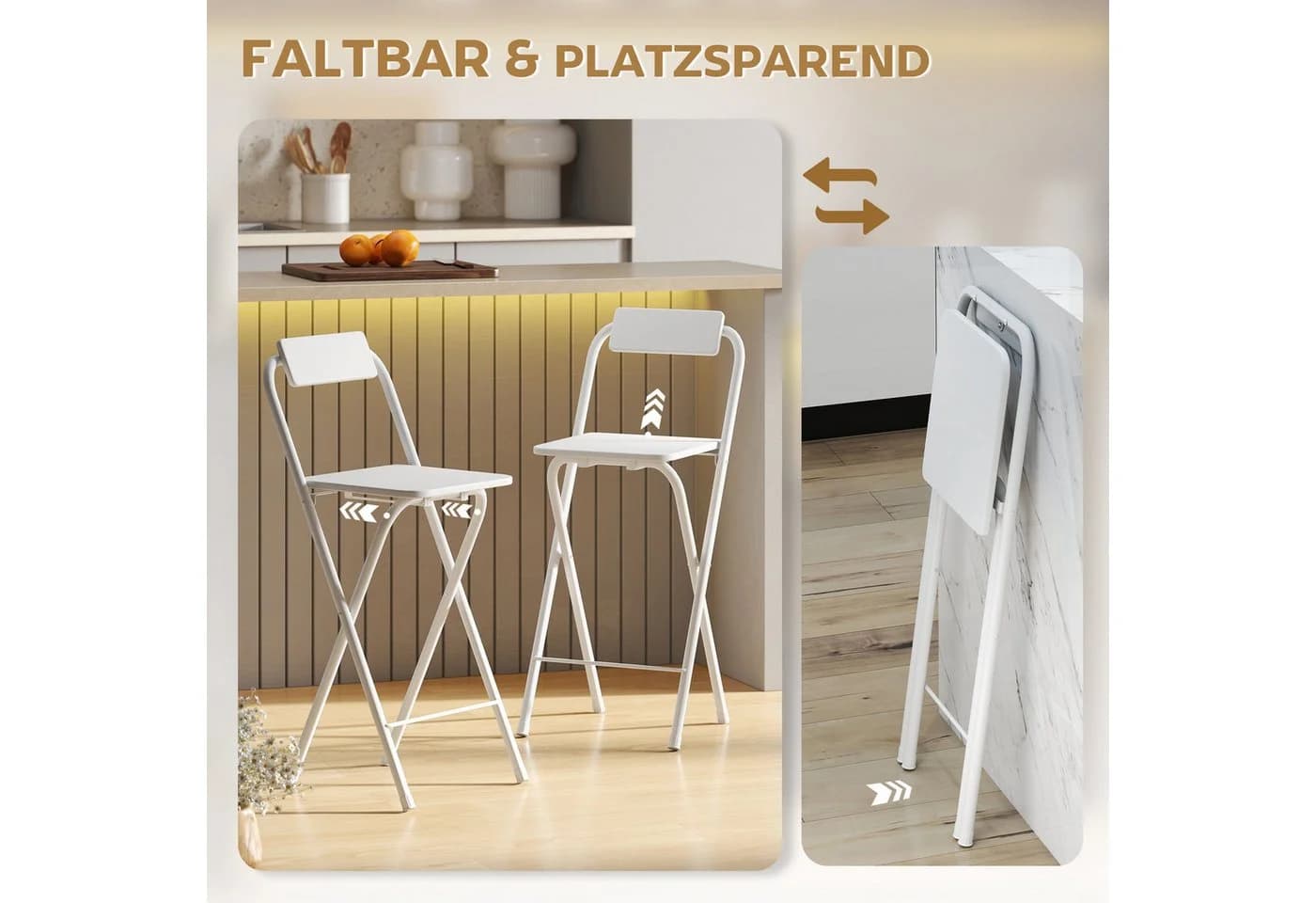 HOMCOM Barhocker Set 2-tlg. Weiß Klappbar mit Lehne - Bild 4