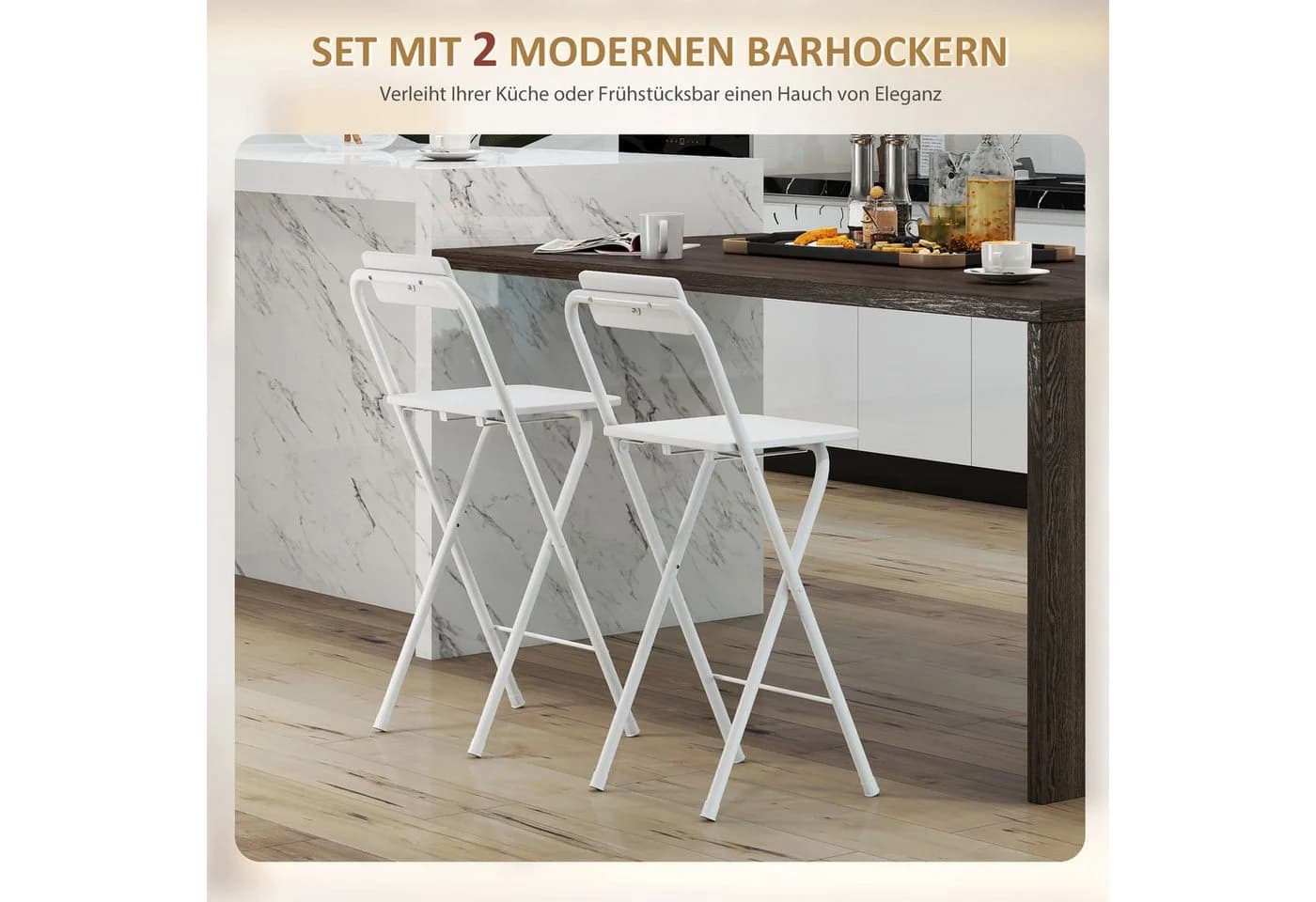 HOMCOM Barhocker Set 2-tlg. Weiß Klappbar mit Lehne - Bild 5