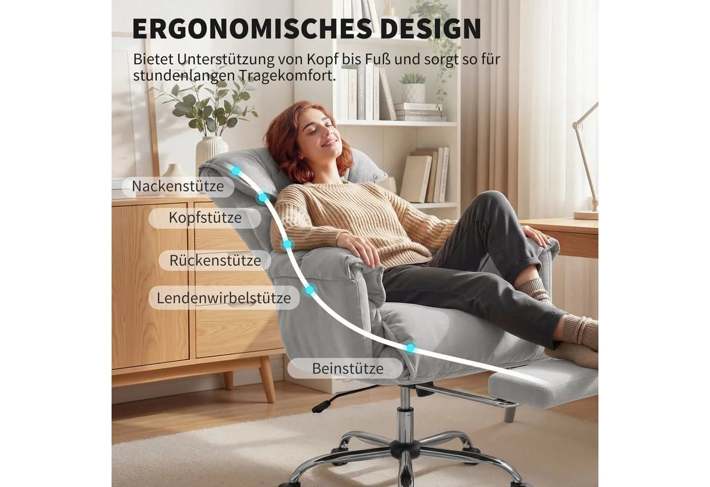HOMCOM Schreibtischstuhl Höhenverstellbarer Drehstuhl mit Fußstütze - Bild 4