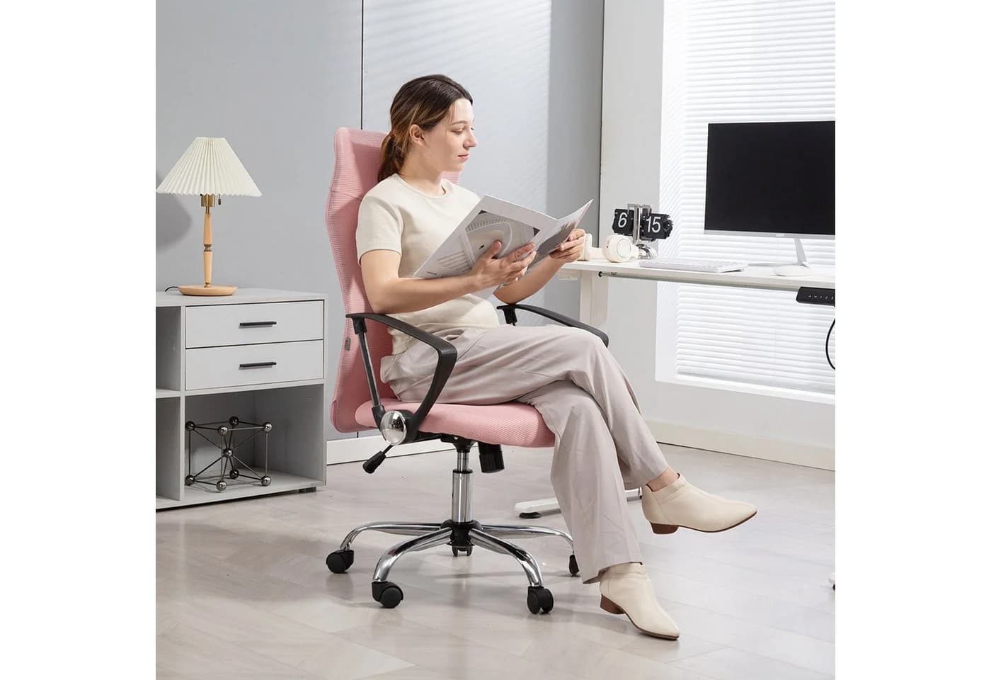 HOMCOM Bürostuhl Ergonomisch Rosa - Bild 2