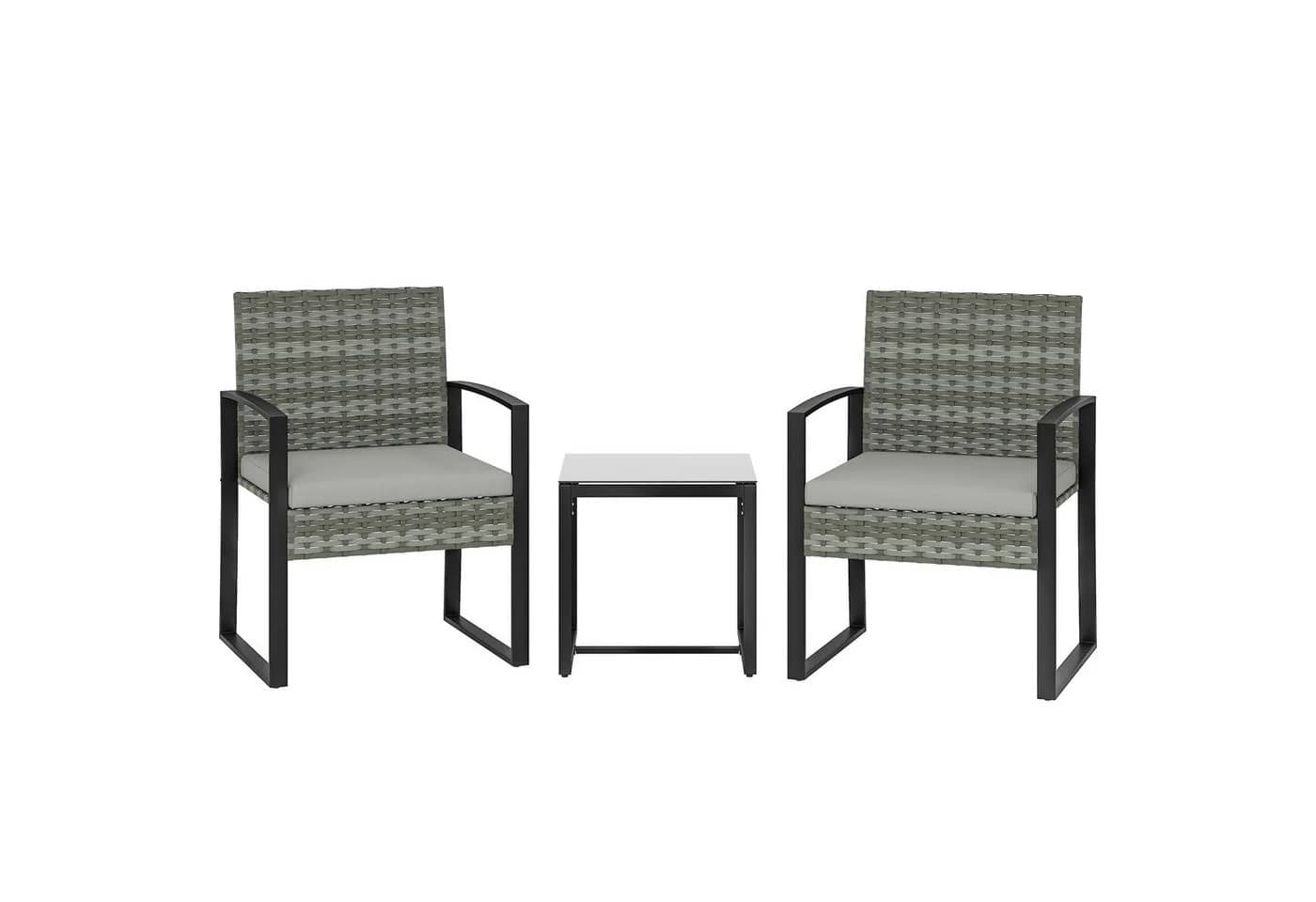 Outsunny Bistroset 3-tlg. Grau PE-Rattan mit Kissen
