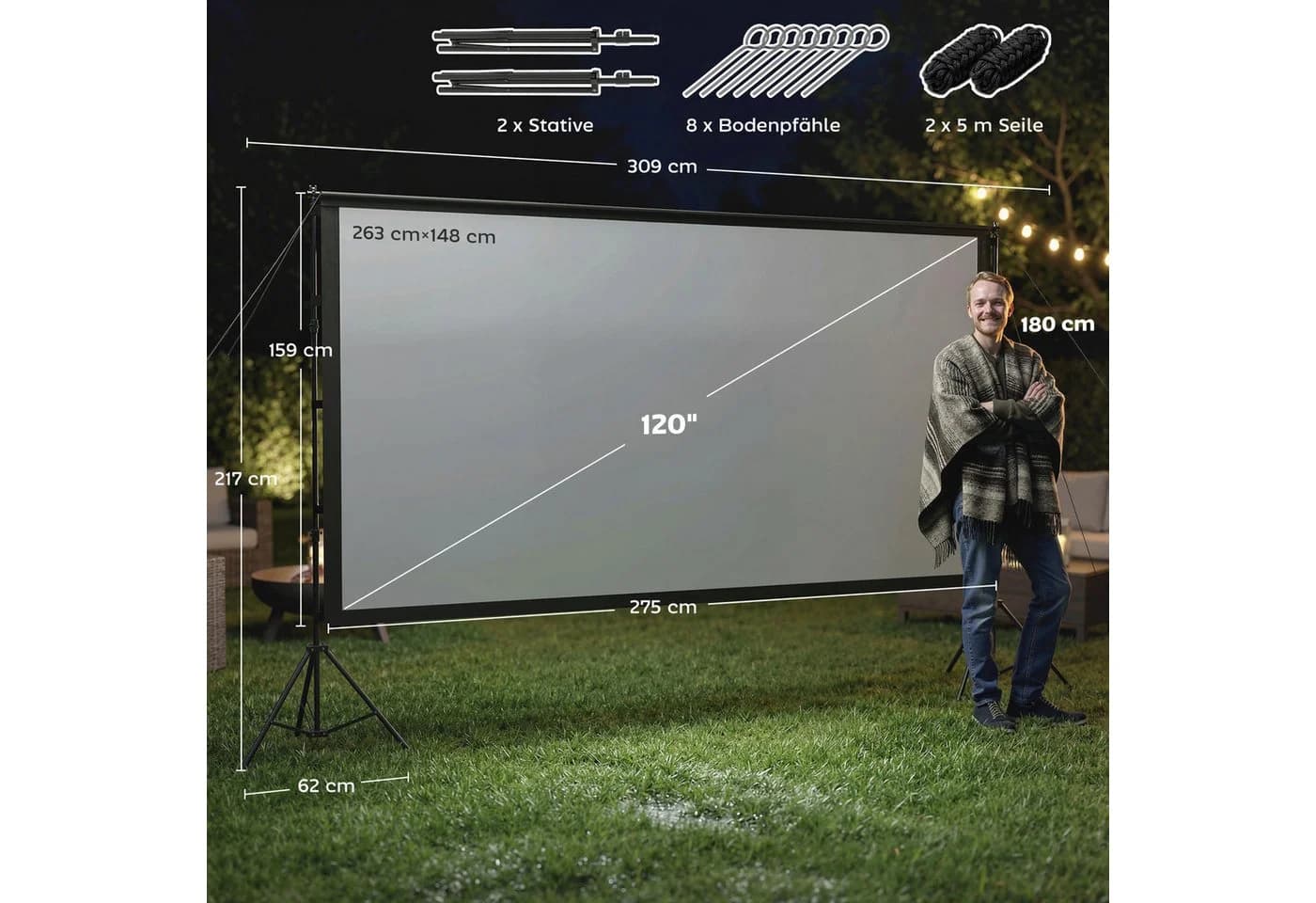 HOMCOM 120 Zoll Projektionsleinwand mit Stativ Schwarz/Weiß - Bild 3