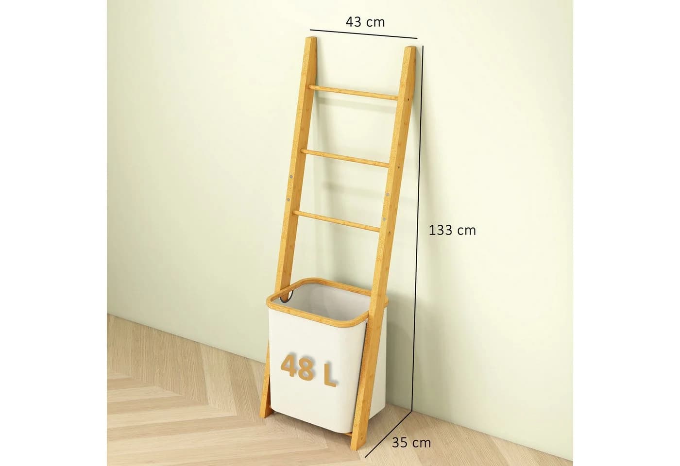HOMCOM Badregal Bambus mit Wäschekorb 48L Cremeweiß - Bild 3