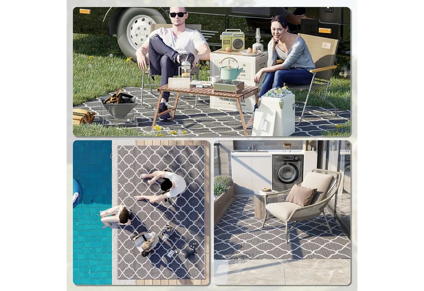 Outsunny Outdoorteppich Grau Wendbar Wasserdicht - Bild 5