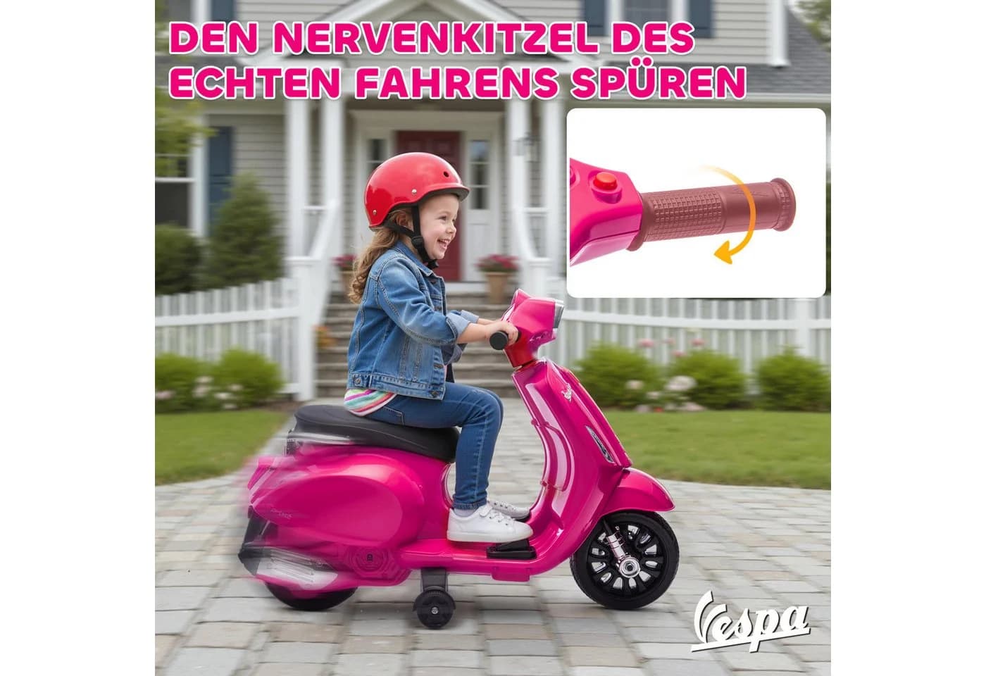 AIYAPLAY Elektro-Kindermotorrad 6V mit Stützrädern, Scheinwerfer, Hupe, Rosa - Bild 5