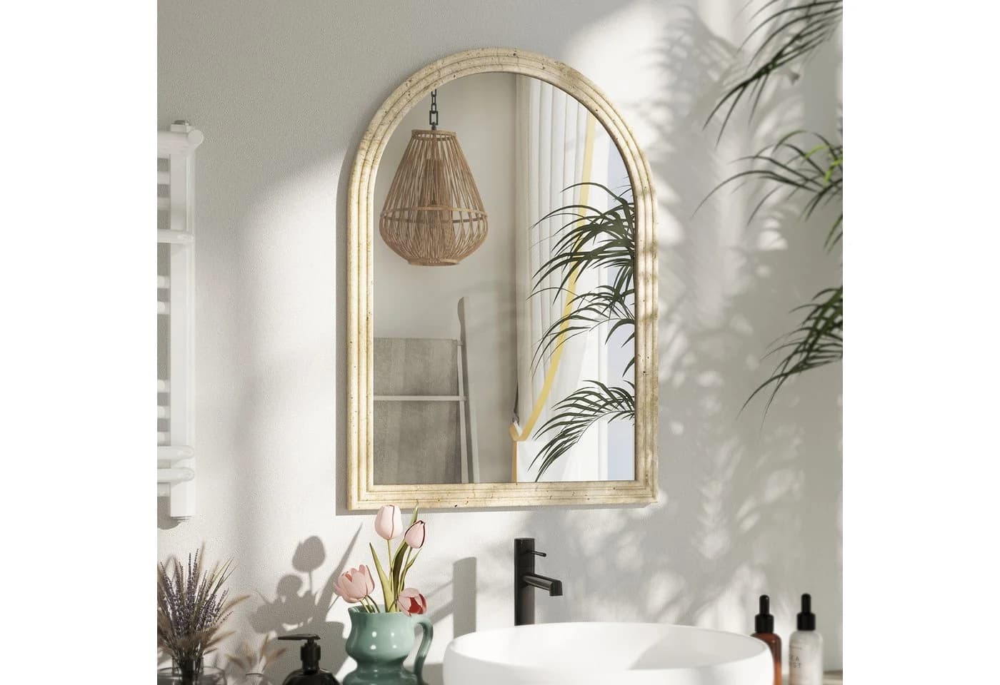 HOMCOM Wandspiegel Bogenförmig Beige Dekorativer Hängespiegel - Bild 2