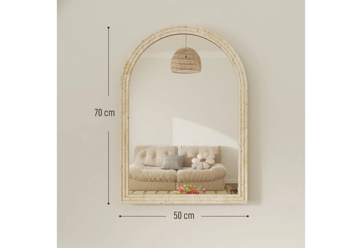 HOMCOM Wandspiegel Bogenförmig Beige Dekorativer Hängespiegel - Bild 3