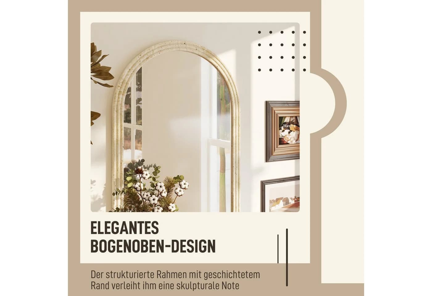 HOMCOM Wandspiegel Bogenförmig Beige Dekorativer Hängespiegel - Bild 4