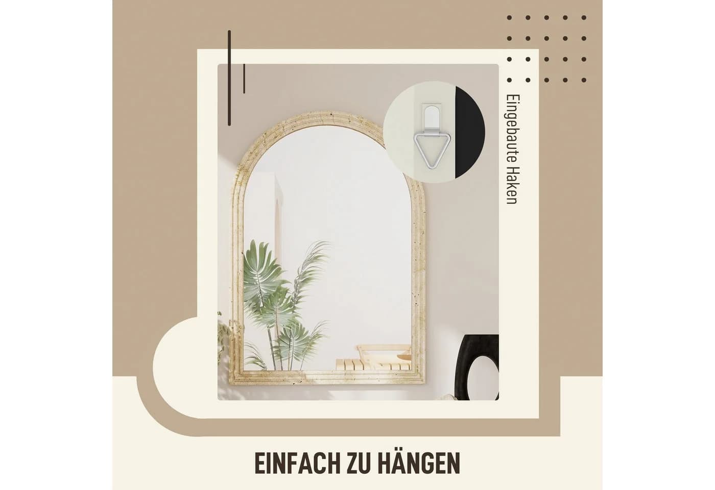 HOMCOM Wandspiegel Bogenförmig Beige Dekorativer Hängespiegel - Bild 5
