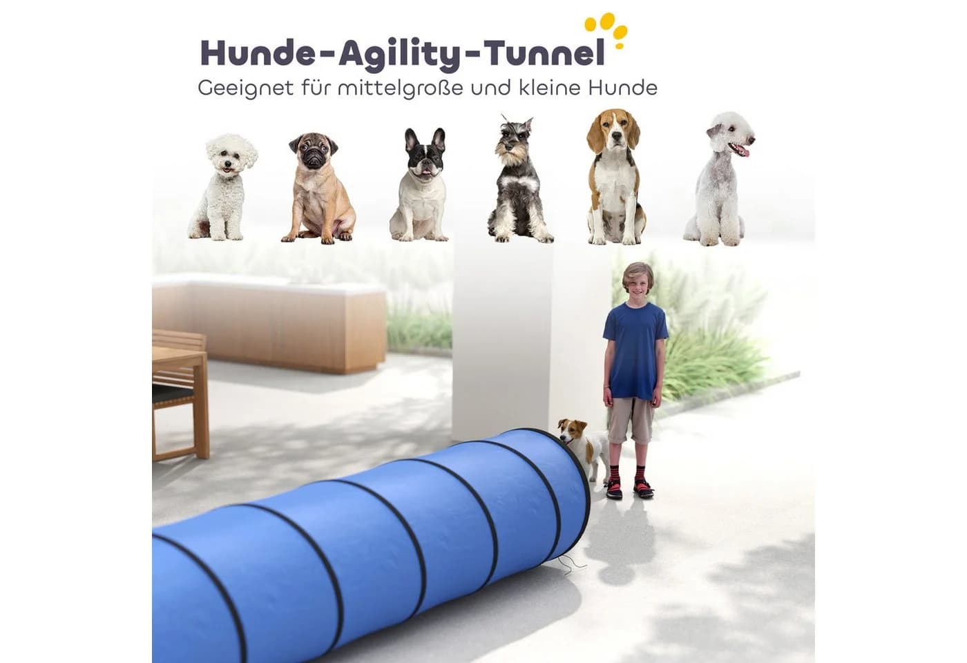 PawHut Agilitytunnel 300 cm Blau - Bild 4