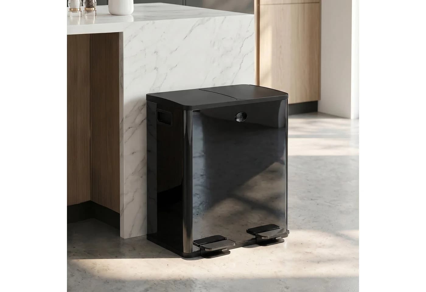 HOMCOM Mülltrennsystem Mülleimer 20L Schwarz Edelstahl Softclose - Bild 2