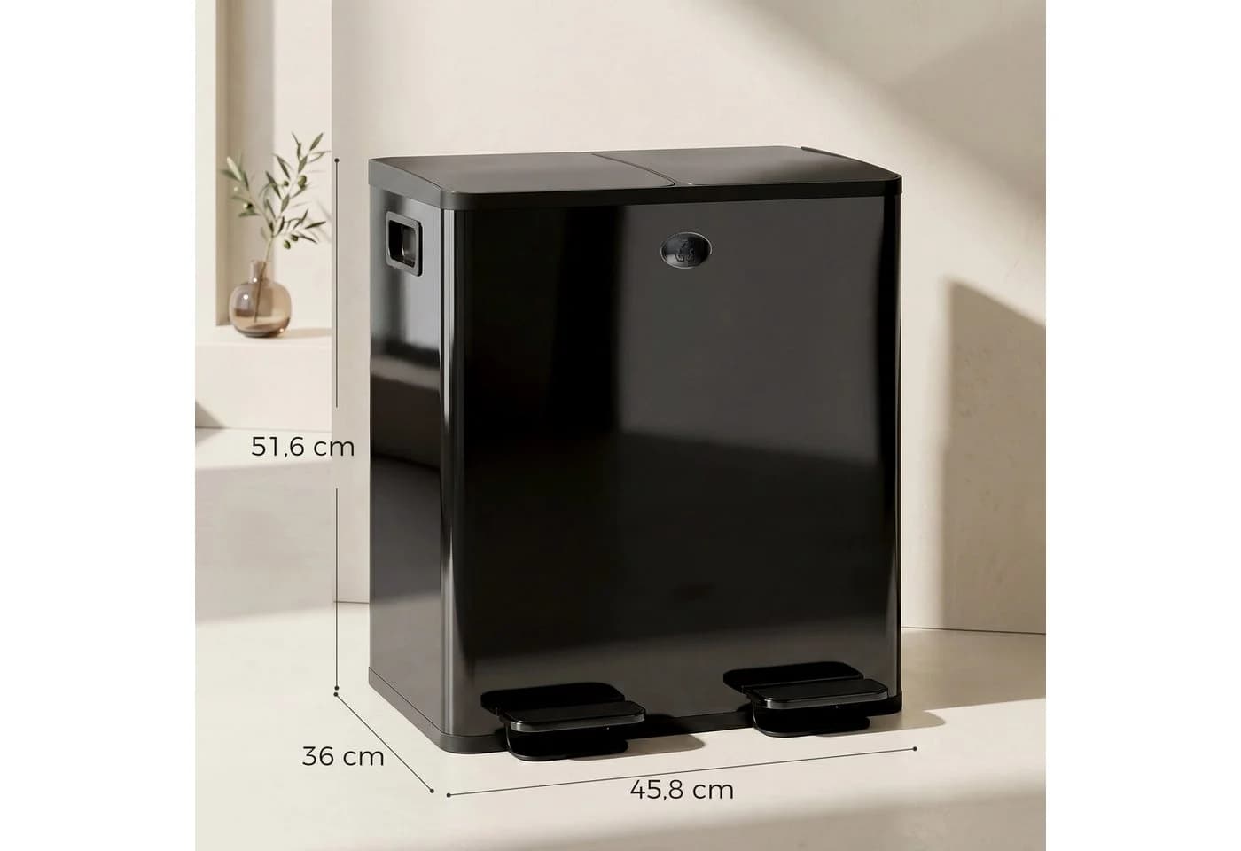 HOMCOM Mülltrennsystem Mülleimer 20L Schwarz Edelstahl Softclose - Bild 3