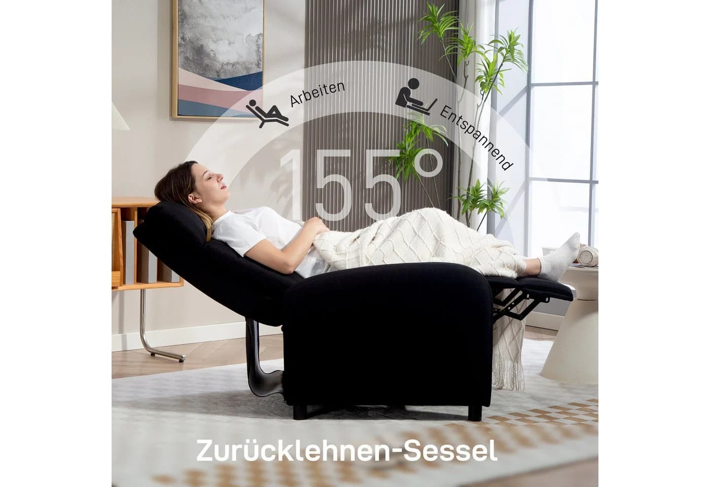 HOMCOM Relaxsessel mit Leinenoptik, Taschenfederkern, TV-Sessel, Schwarz - Bild 4