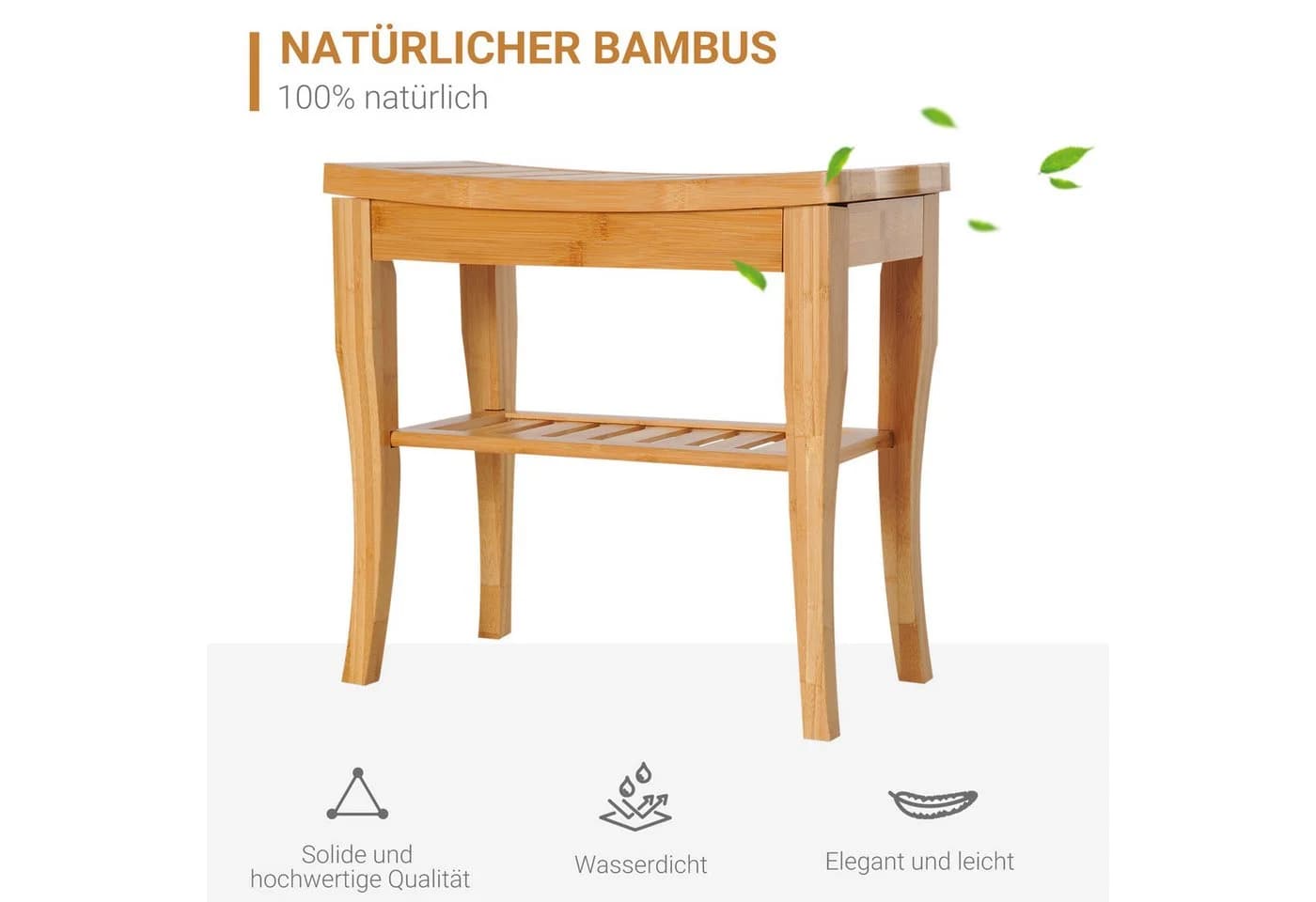 HOMCOM Dusch- und Badhocker mit Ablage aus Bambus Natur - Bild 4