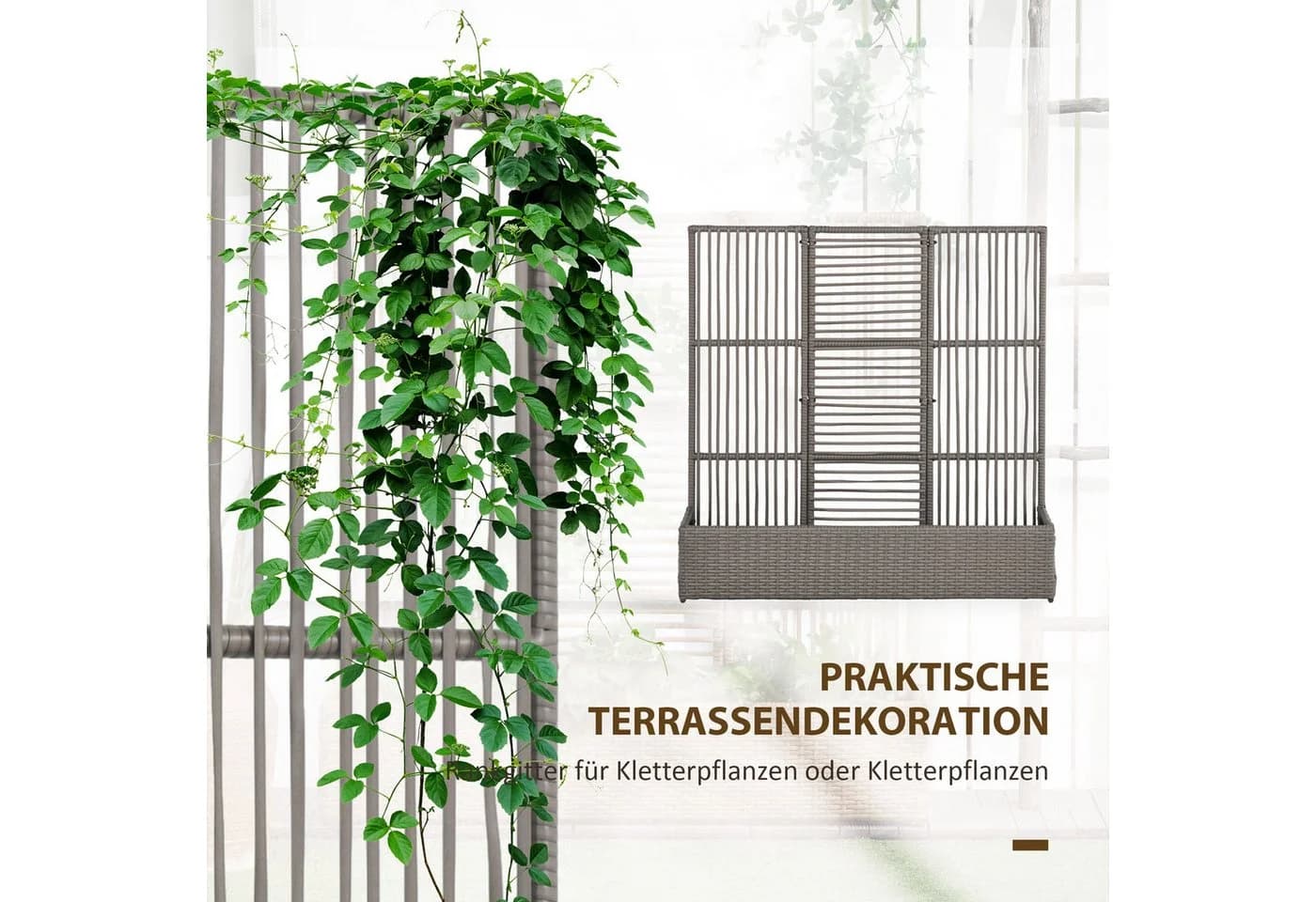 Outsunny Hochbeet mit Rankgitter Grau PE-Rattan - Bild 4