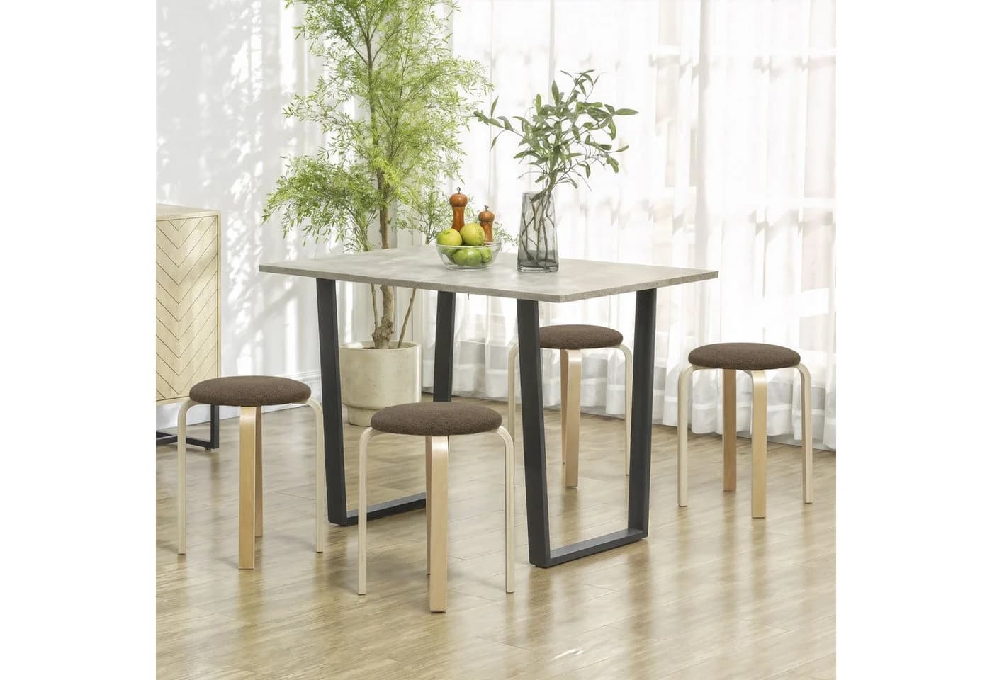 HOMCOM Stapelhocker 4er Set aus Birkensperrholz mit gepolstertem Sitz - Bild 2