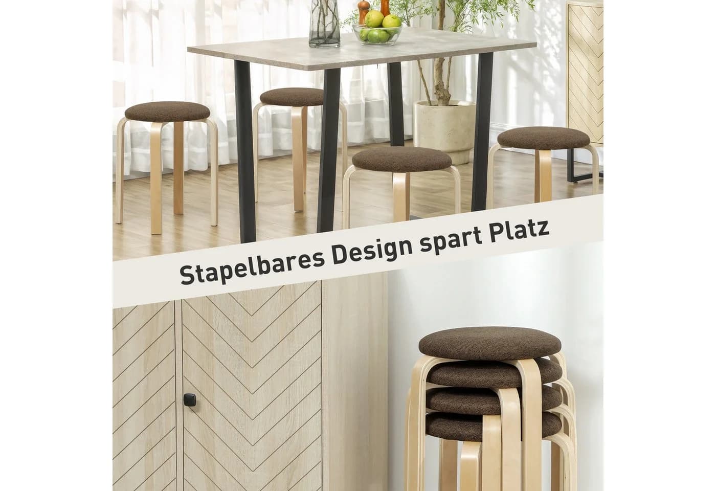 HOMCOM Stapelhocker 4er Set aus Birkensperrholz mit gepolstertem Sitz - Bild 4