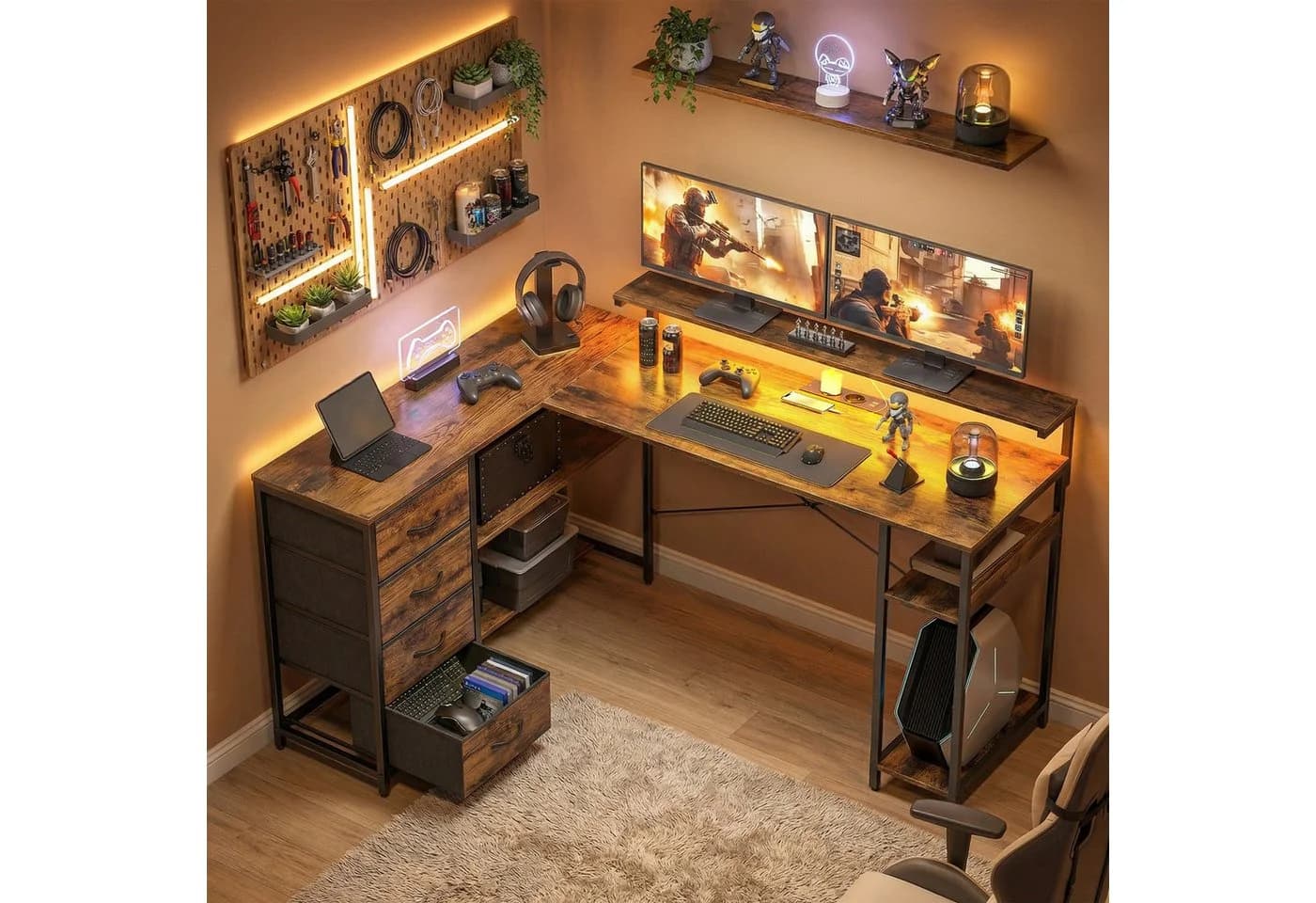 HOMCOM Gaming-Schreibtisch LED-Beleuchtung 4 Schubladen - Bild 2