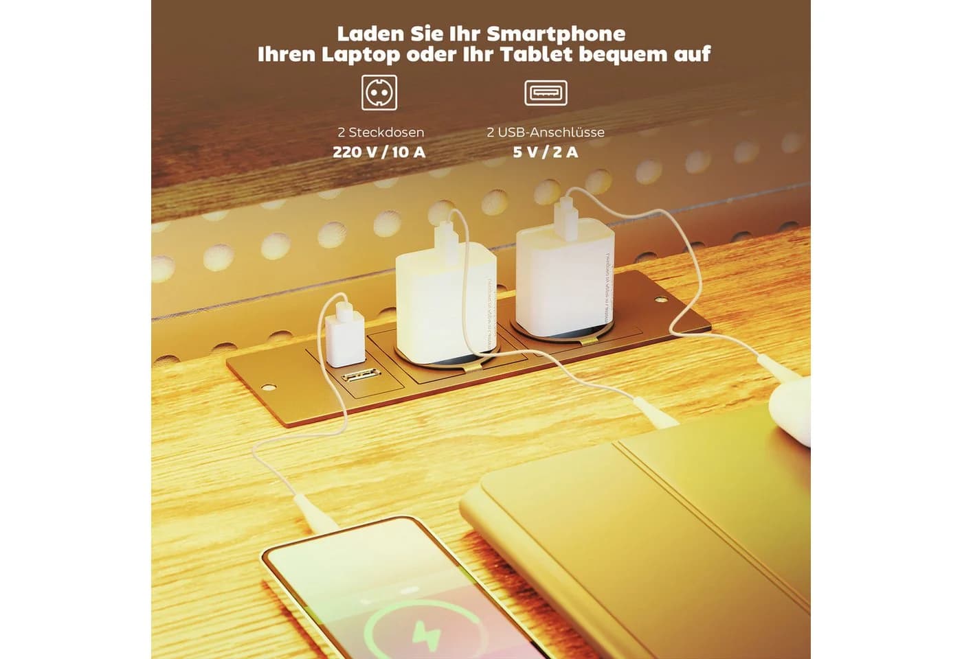 HOMCOM Gaming-Schreibtisch LED-Beleuchtung 4 Schubladen - Bild 4