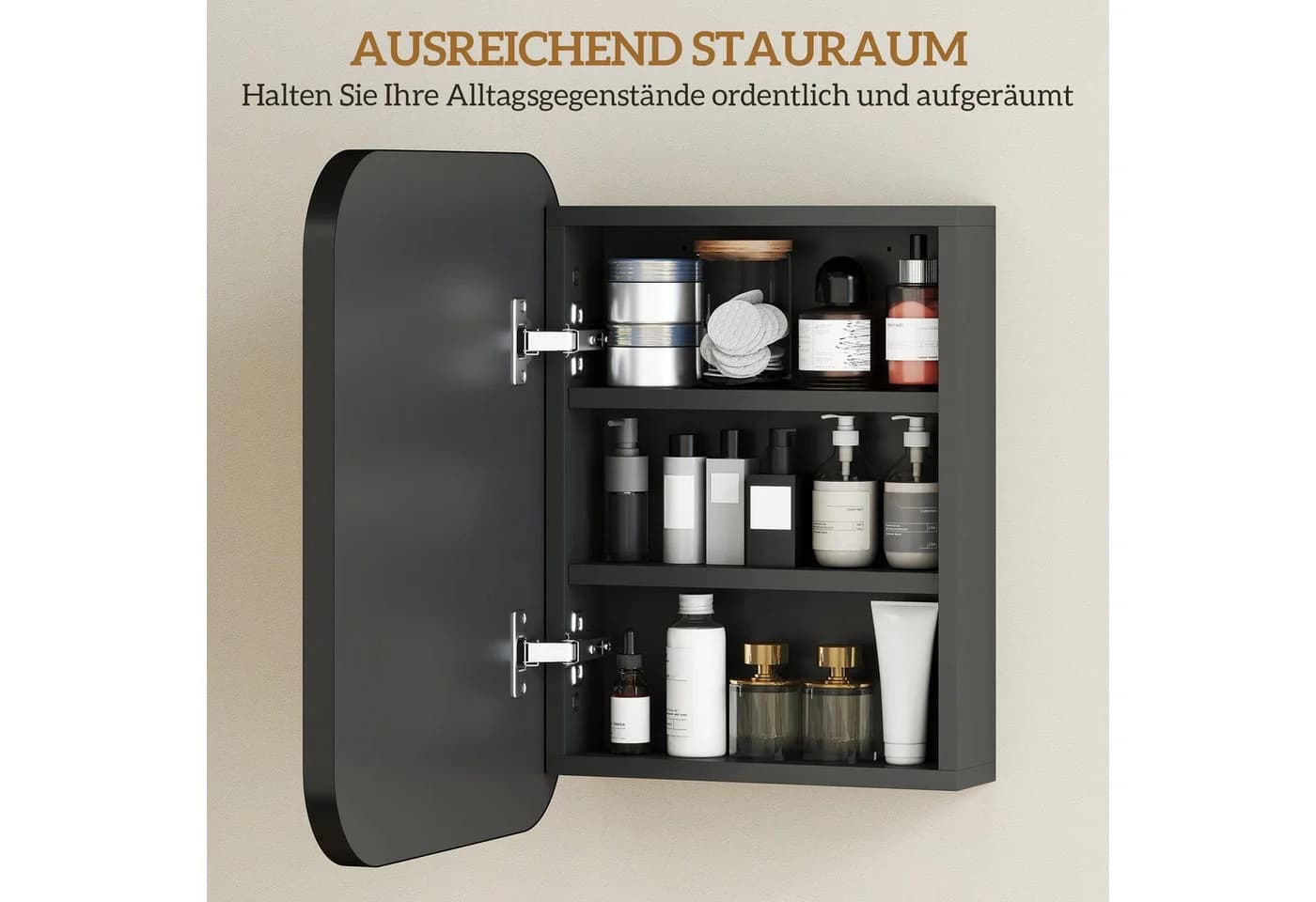 HOMCOM Spiegelschrank Bad Schwarz mit Spiegel - Bild 5
