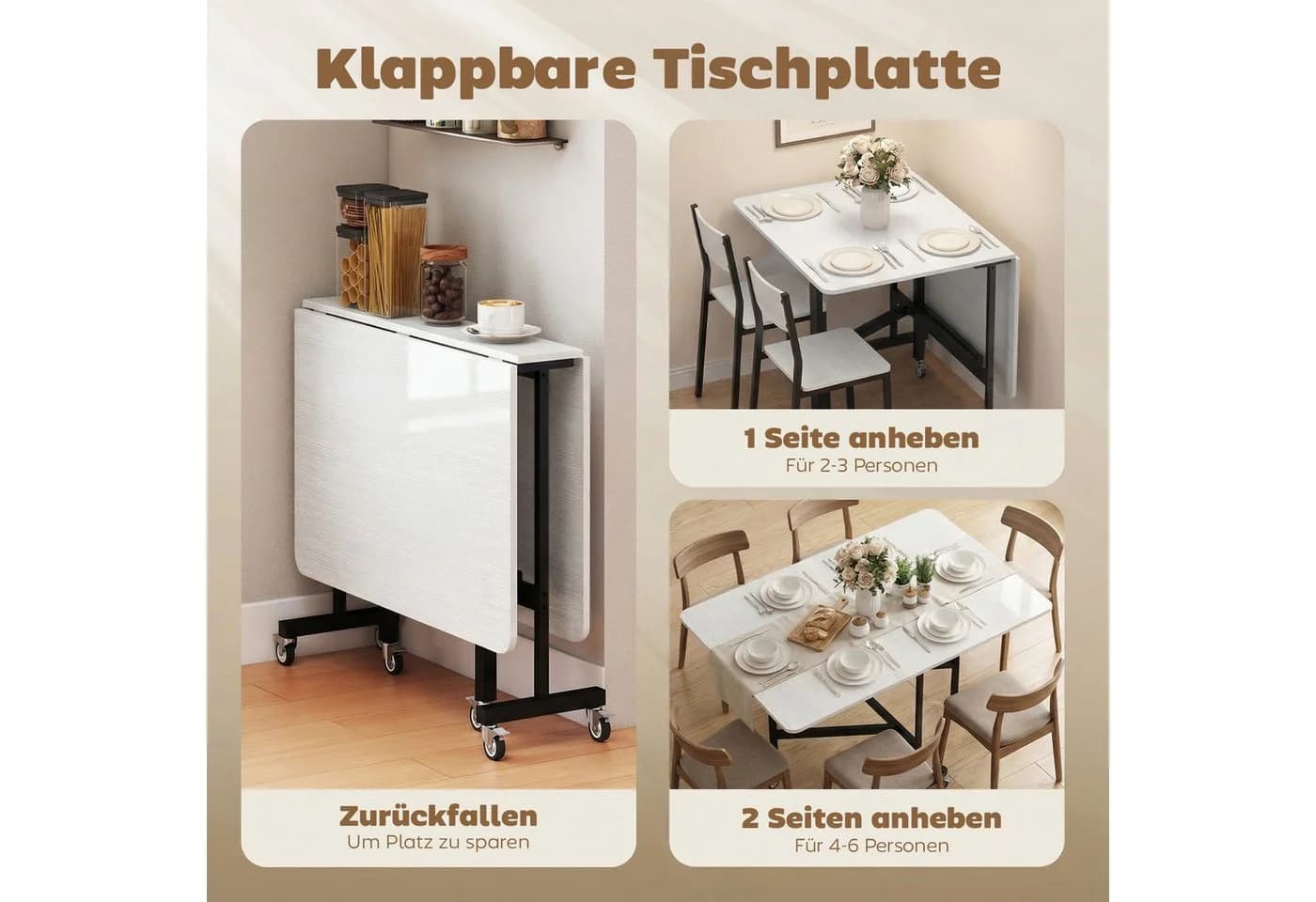 HOMCOM Klapptisch Mobiler Esstisch Platzsparend Klappbar Mit Rollen - Bild 5