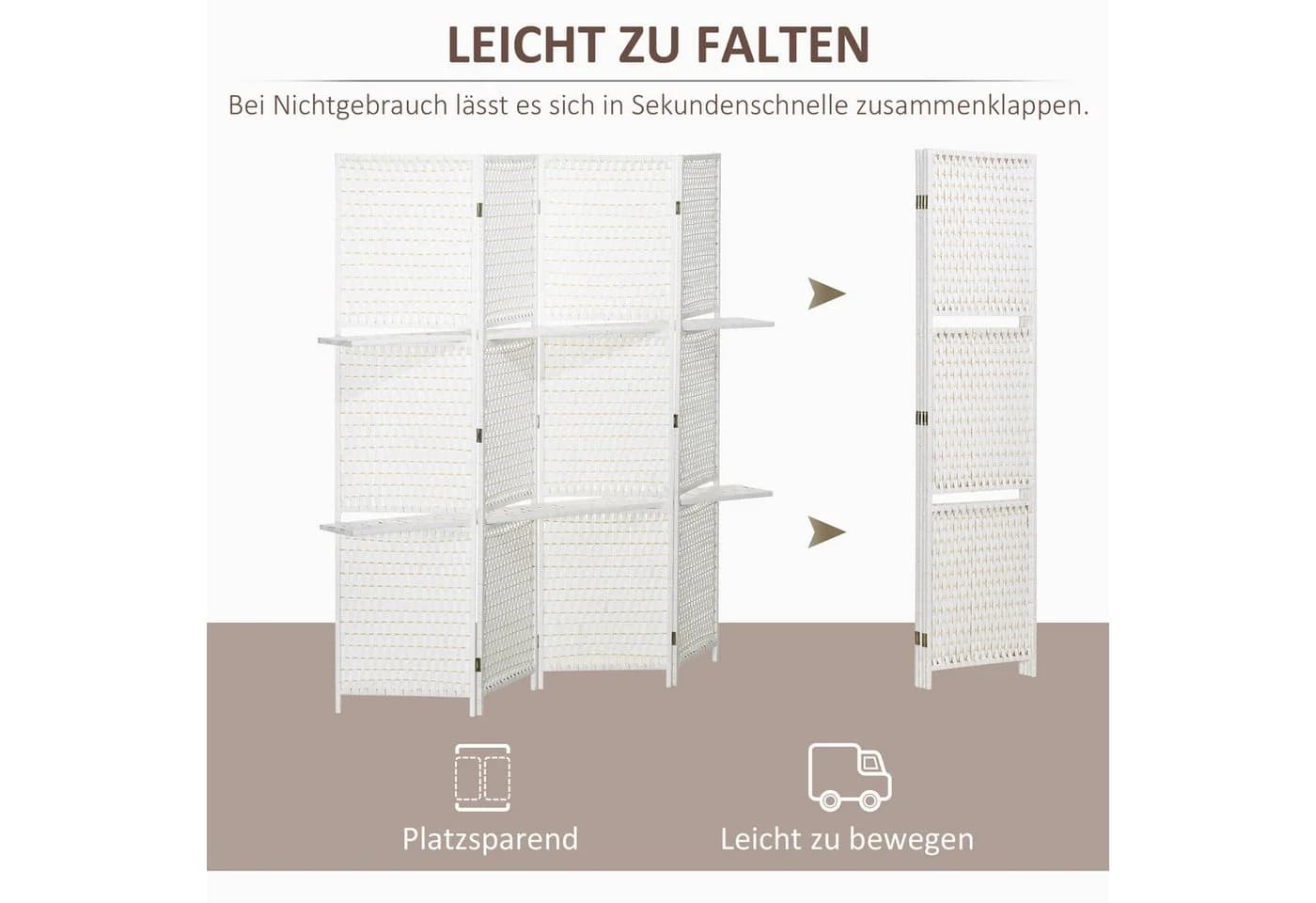 HOMCOM 4-teiliger Raumteiler mit Regalen strohweiß - Bild 4