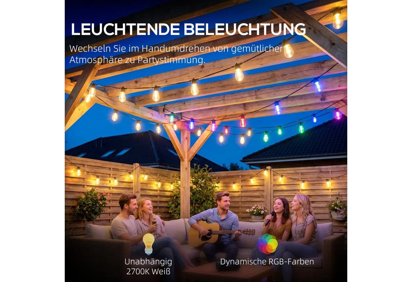 HOMCOM LED Partylichterkette 15-flammig RGBW Fernbedienung Timer IP44 - Bild 4