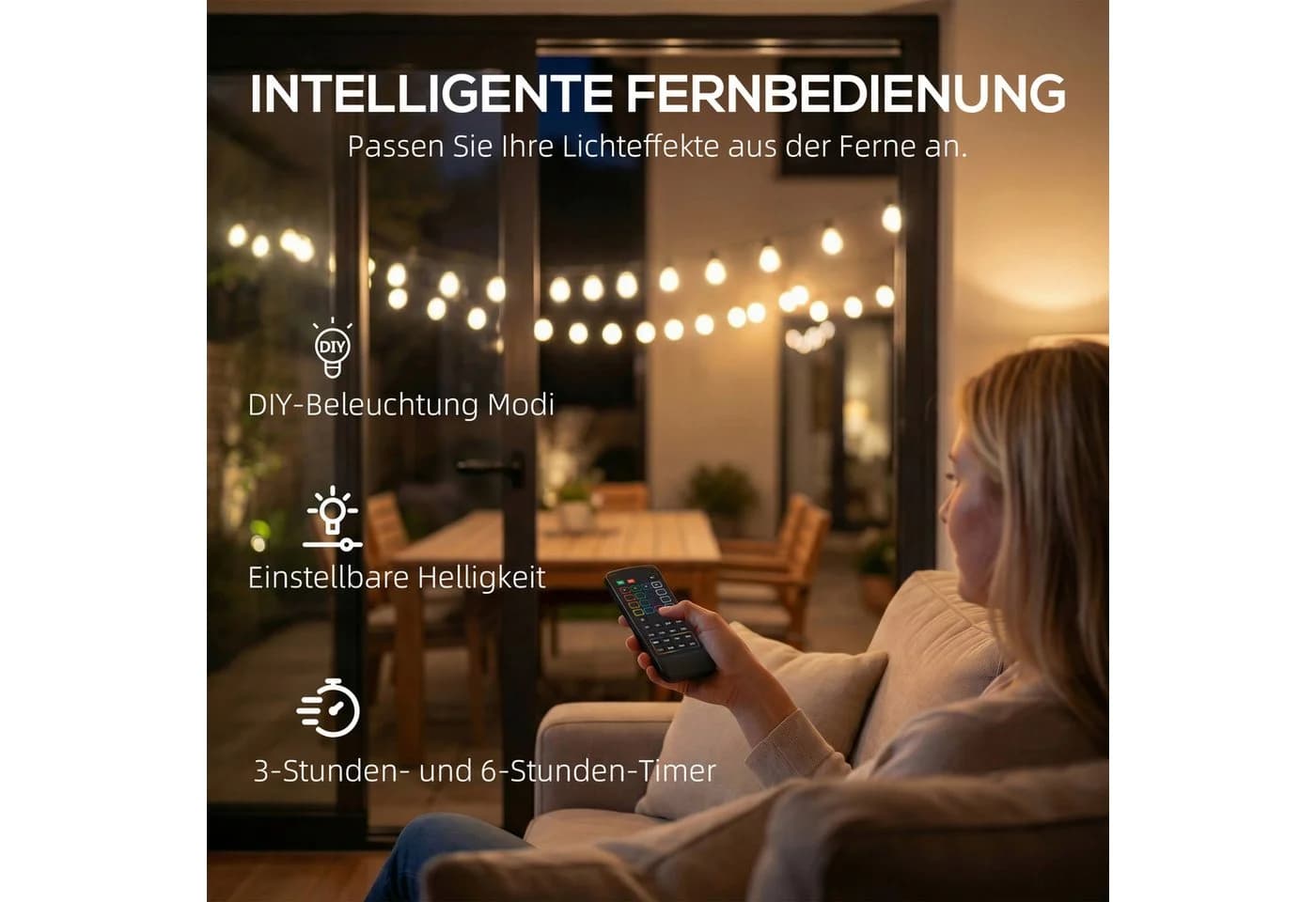 HOMCOM LED Partylichterkette 15-flammig RGBW Fernbedienung Timer IP44 - Bild 5