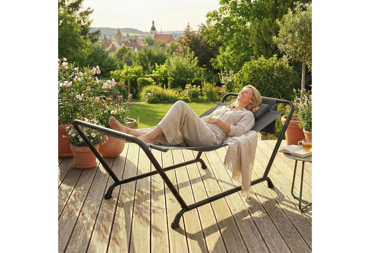Outsunny Hängematte mit Gestell - Dunkelgrau/Schwarz - 237x90x92 cm - Bild 2