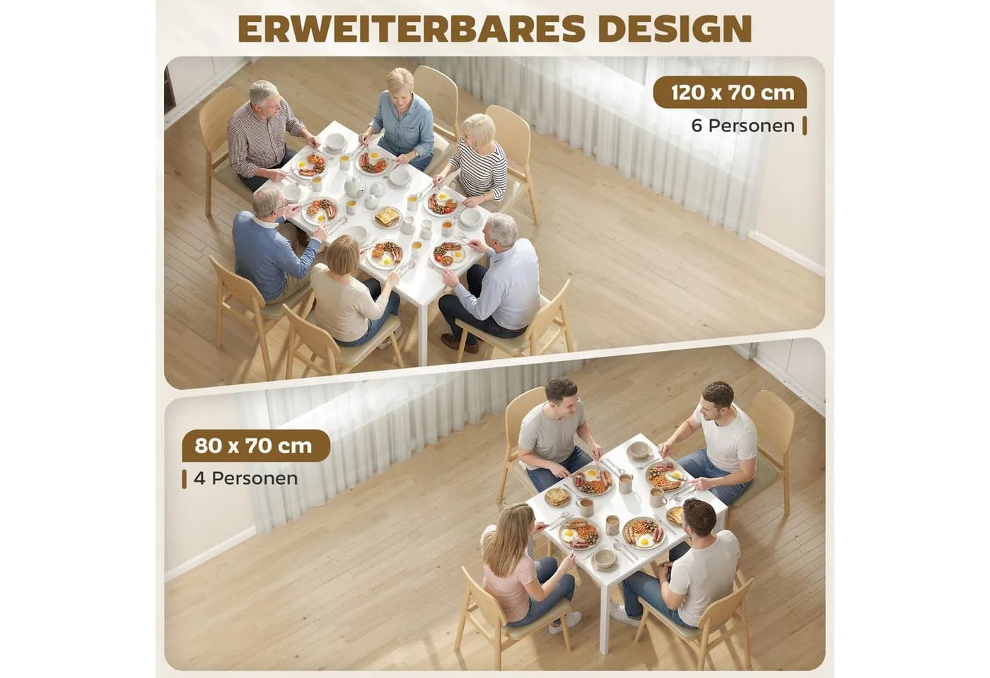 HOMCOM Ausziehbarer Esstisch Weiß Modern - Bild 4